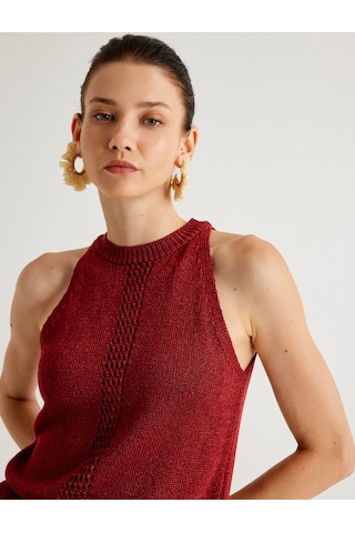 Koton Koton X Melis Ağazat - Halter Yaka Kroşe Üst Kolsuz Ajurlu Bordo 4sak30137ht Bordo