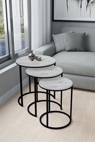 Emga Home Lisa Zigon Sehpa - Beyaz Mermer Beyaz