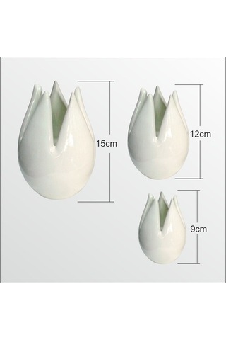 Seramik Krem Laleler Biblo Seti 15Cm , 13Cm, 9Cm