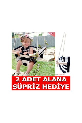 Bundera Ahşap Bebek Salıncak Çocuk Beşik Hamak Salıncağı Mavi Çizgili