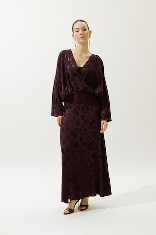 Jakarlı Saten Kimono Bordo Bordo