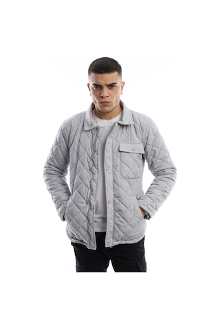 Erkek Baklava Desenli Mont Gri