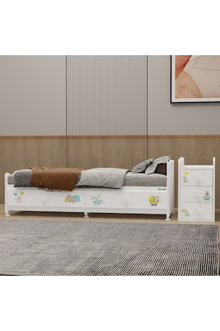 Garaj Home Melina Mdf Çıtalı Beşik + Yatak - Ayıcık Beyaz