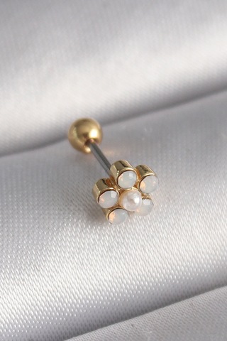 316l Çelik Gold Renk Zirkon Taşlı Çiçek Model Tragus Piercing Altın