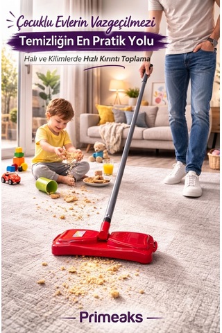 Pratik Gırgır Halı Ve Kilim Temizleyici - 120 Cm Uzun Gri Metal Saplı Mekanik Süpürge Çok Renkli