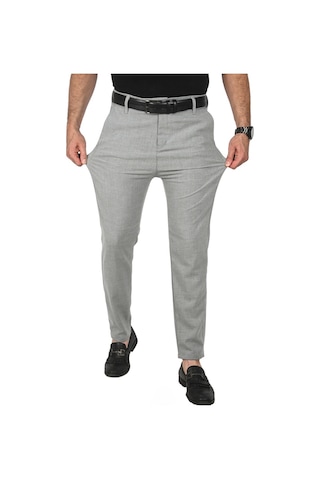Deepsea Erkek Gri İtalyan Kesim Tüylenmez Likralı Spor Pantolon Esnek Kumaş Bilek Boy Boru Paça Klasik Pantolon 2502005 Gri