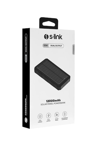 S-link Sl-p120 12000mah Prm Usb Typec Powerbank Güneş Enerjili