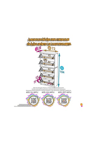 Modilayn Verve Asma Antre 72x194x26 Cm Lik 5 Düşer Kapak 10 Göz Bölmeli Ayakkabılık Antrasit - Beyaz