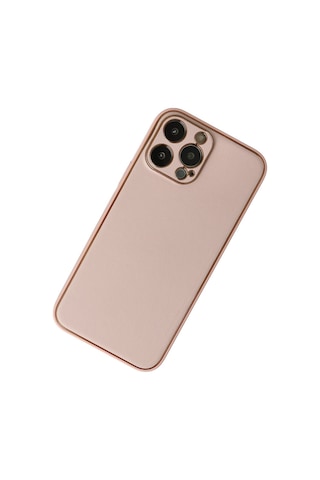 Apple Uyumlu - iPhone 13 Pro Kılıf Coco Deri Silikon Kapak - Pudra
