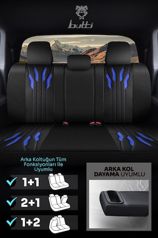 Siyah - Mavi Buttı Talos Serisi Premium Oto Koltuk Kılıfı Ortopedik Destekli, Ön Arka Tam Set, Aırbag Uyumlu