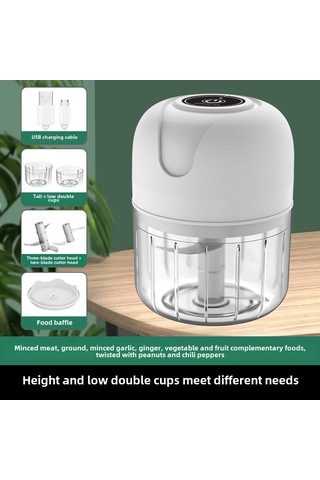 Wezone Minik Sürekli Akıllı Elektrikli Sarımsak Dövürücü - İki Bardak İki Bıçak, Ev Ve Restoran Kullanıma Uygun, Kablosuz Mutfak Aleti Diğer