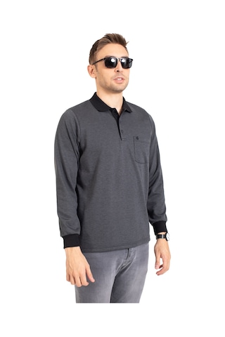 Erkek Orta Yaş ve Üzeri Polo Yaka Cepli Uzun Kollu Fitilli Mevsimlik Sweatshirt 1219-Füme-Füme