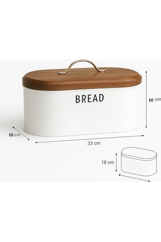 Beyaz Metal Ekmek Kutusu 33x18x18 Cm Ahşap Kapaklı Büyük Hacimli Ekmeklik Gold Kulplu Modern Mutfak Depolama Kabı Uzun Süre Taze Saklama A