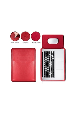 Zsykd 4 1 Laptop Pu Deri Çanta + Power Çanta + Kablo Kravat + Macbook Uyumlu Için Fare Çantası 13 Inç Kırmızı Yurt Dışından