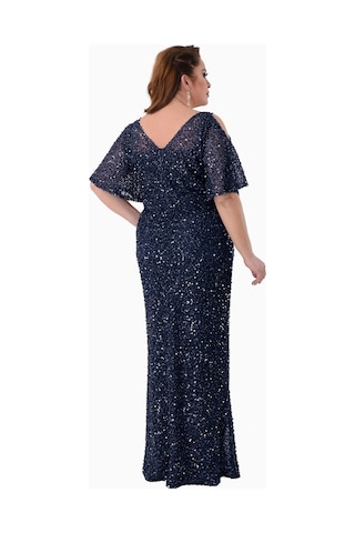Lilas Xxl Kadın Büyük Beden Full Pul Payet İşlemeli Yarım Kol Maxi Boy Abiye Elbise 2530 Lacivert Lacivert