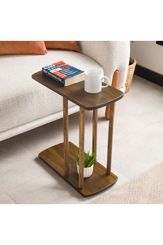 Furnirem Masif Çam Ahşap Modern C Sehpa Koltuk Yanı Yan Sehpa 55x49x19 Cm Koyu Ceviz