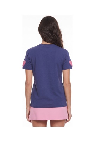 Onloox Kadın Lacivert Lacivert Pamuklu Bisiklet Yaka Kısa Kollu Basic Form Süzene Kalp Nakış Detaylı T-shirt