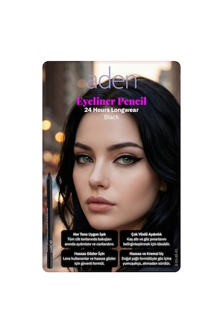 Aden Eyeliner Pencil 24 Hours Longwear - 24 Saat Kalıcı Eyeliner Kalem Black Siyah Diğer