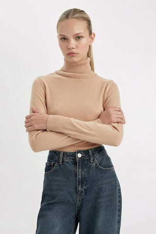 DeFacto Regular Fit Yumuşak Dokulu Balıkçı Yaka Basic Düz Triko Kazak H1651AZ24WNBG320 Bej