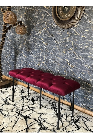 Yirmi15 Metal Ayaklı Babyface Bordo Puf & Bench