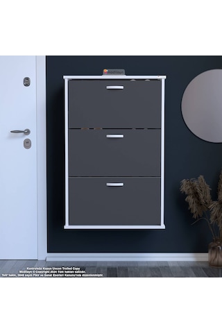 Modilayn Varbi Asma Antre 72x115x26 Cm Lik 3 Düşer Kapak 6 Göz Bölmeli Ayakkabılık Antrasit - Beyaz