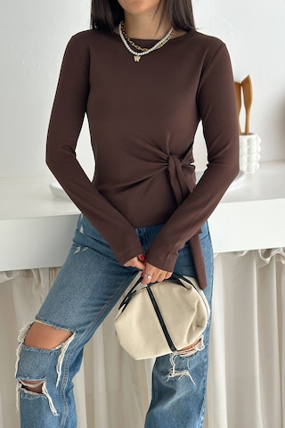Noa & Noa Kadın Belden Bağlamalı Uzun Kollu Bluz Minimal & Şehirli Stil Kahverengi