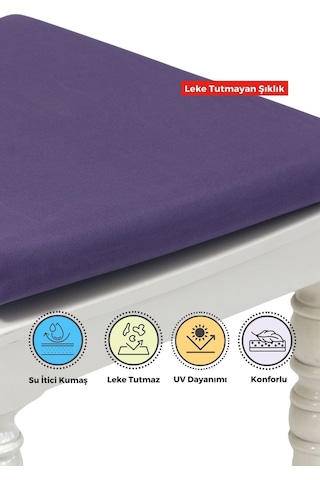 4'lı Sandalye Minderi Su İtici Kumaş 40x40 Cm Sünger Sandalye Minderi Bağcıklı Mor