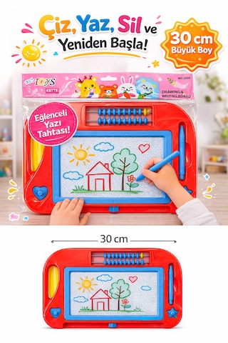 30 Cm Büyük Boy Silinebilir Yazı Tahtası Abaküslü Eğitici Çizim Ve Yazı Tahtası Kalemli Turuncu