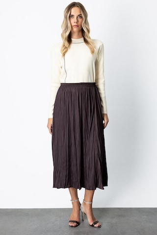 On Kadın Kırışık Görünümlü Midi Etek 64209 Kahverengi Kahverengi