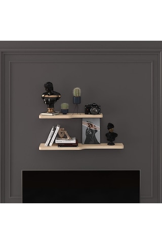 Doğal Modern Organizer Düzenleyici 2'li Kıvrımlı Dekoratif Kitaplık Banyo Mutfak Duvar Rafı Meşe