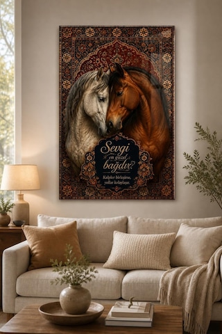 Sevgi Temalı At Figürlü Baskılı Cam Tablo Osmanlı Motifli Dekoratif Duvar Tablosu Sevgi Temalı At Figürlü Baskılı Cam Tablo Osmanlı Motifli Dekoratif Duvar Tablosu