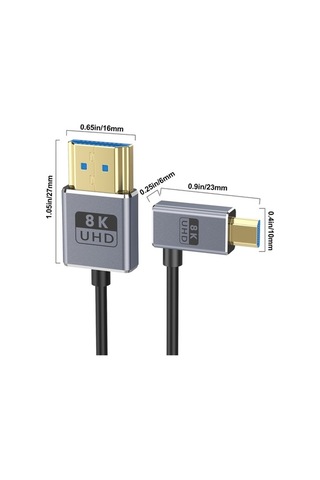 Novahub 60cm Koaksiyel Mikro Hdmı - Hdmı 8k Uhd 48gbps Video Bağlantı Kablosu, Stil: Sol Dirsek, Altın Kaplı