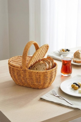 Digithome Oval Hasır Rattan Mini Kulplu Sepet - Bb6069 Turuncu