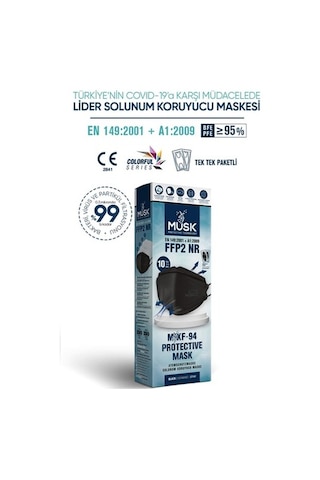 Musk Kf94 Kore Tipi Ffp2 Maske Siyah Renk 10 Adet