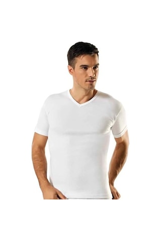 3'Lü Tutku 0107 Ribana V Yaka Erkek Fanila Beyaz Abani Classic