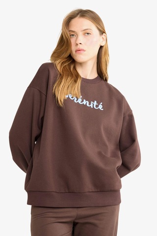 Defacto Oversize Geniş Kalıp Bisiklet Yaka Baskılı Sweatshirt G1823ax25wnbn267 Kahve