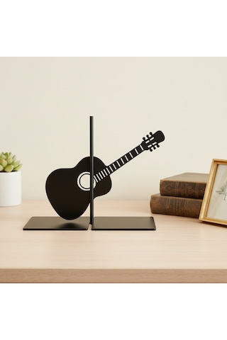 Gitar Figürlü Metal Kitap Tutucu Müzik Temalı Dekoratif Tasarım