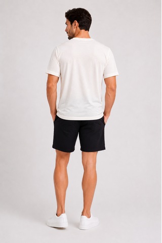 Justas Erkek Ekru Bisiklet Yaka Kısa Kollu Basic T-shirt