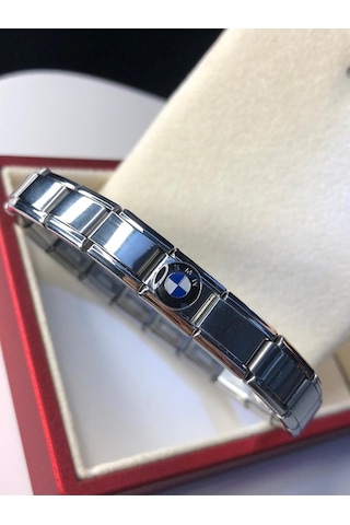 Erkek Kadın Çelik Bileklik - Bmw Logolu Italyan Charm Nomi Gümüş
