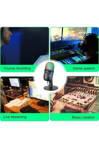 Novahub Profesyonel Rgb Işıklandırmalı Kondansatör Mikrofon, Oyun/kayıt/canlı Yayın, 48khz, Gürültü Azaltma, Usb