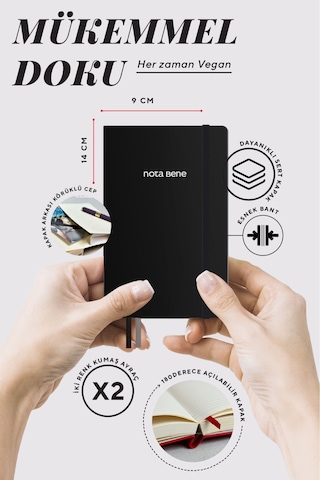 Nota Bene Classic Sert Kapak Defter, 9x14 Cm, Çizgili Siyah