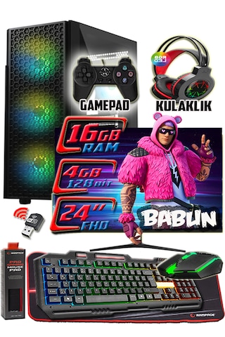 Warbox Babun i3-7100 16 GB 256 GB SSD250 GB HDD 4 GB R7 240 24" W10P Masaüstü Oyuncu Bilgisayarı