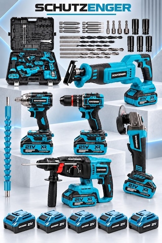 5 Batarya 5 Li Set Şarjlı Tilki Kuyruğu-somun Sökme-taşlama-kırıcı Delici Hilti-matkap Kömürsüz Mavi 8011