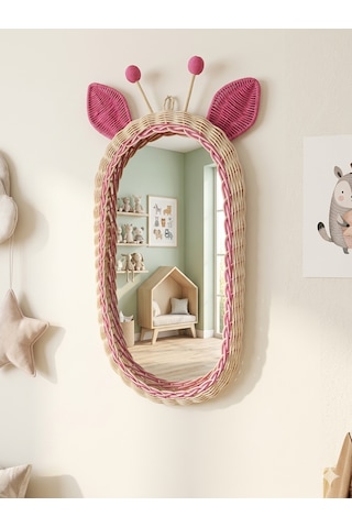 Rattan Bambu El Örmesi Zürafa Model Pembe Boy Aynası
