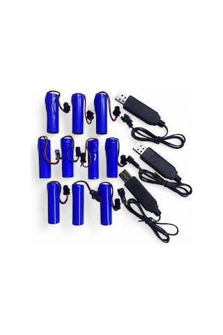 3.7 Volt 800 Mah Oyuncaklar İçin Uyumlu Şarjlı Piller- 10 Adet Pil Ve 3 Adet Şarj Aleti