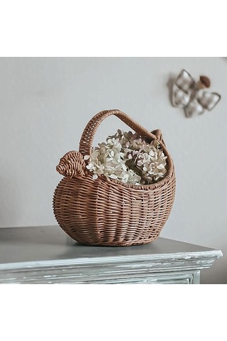Pazly Suntek Rattan Yumurta Depolama Sepeti Tavuk Şeklinde Rustik Kahverengi Kahverengi