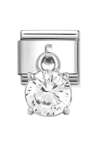 Composable Classic Dekoratif Charm - Charm Kübik Zirkon - Beyaz Yuvarlak - 925 Gümüş Pembe