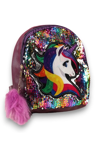 Daj Company Işıklı Pullu Unicorn Figürlü Renkli Kız Çocuk Sırt Çantası Mor