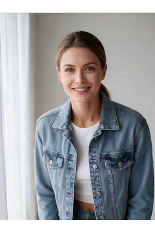 Nealirsanall.com Kadın Klasik Kesim Açık Mavi Denim Kot Ceket