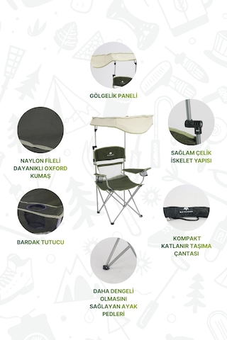 Baycamp Olympos Gölgelikli Katlanır Kamp Sandalyesi Haki